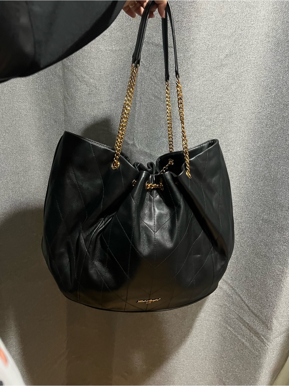Karl Lagerfeld Black Quilted Shoulder Bag with Gold Chain Handles